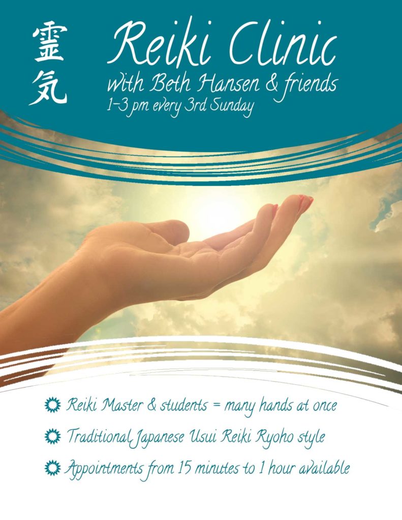 Reiki Clinic with Beth Hansen and Friends 1-3 pm every third sunday at The Eye